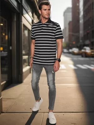 Mens t -phirt gallérral DSTREET PX0636 FEKETE