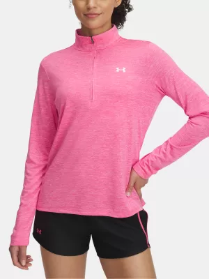 Női póló UNDER ARMOUR TECH 1/2 ZIP- TWIST 1384225-672 RÓZSASZÍN