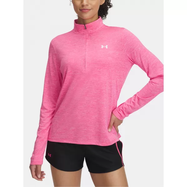  Női póló UNDER ARMOUR TECH 1/2 ZIP- TWIST 1384225-672 RÓZSASZÍN 