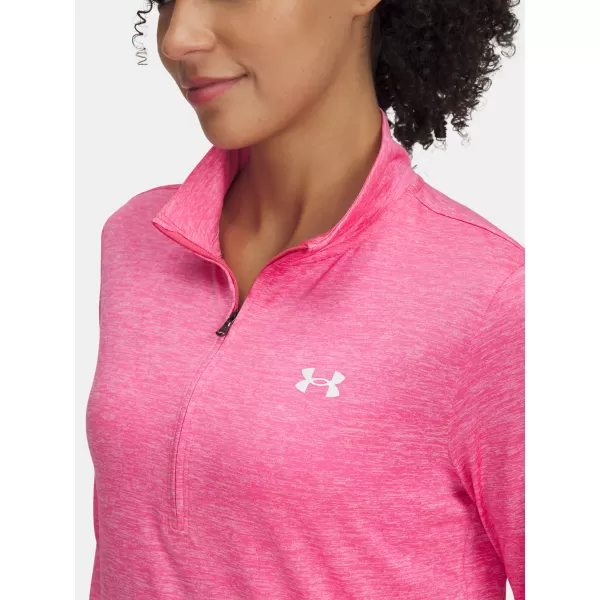  Női póló UNDER ARMOUR TECH 1/2 ZIP- TWIST 1384225-672 RÓZSASZÍN 