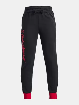 Fiú melegítőnadrág UNDER ARMOUR RIVAL FLEECE SCRIPT JGRS 1379789-001 FEKETE