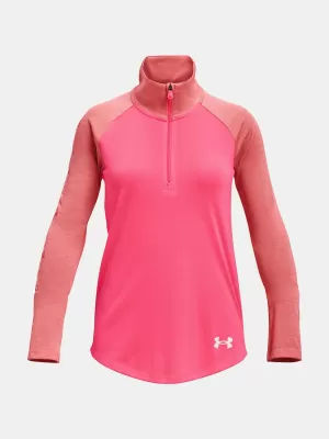 Lányos póló UNDER ARMOUR TECH GRAPHIC 1/2 ZIP 1377586-683 RÓZSASZÍN