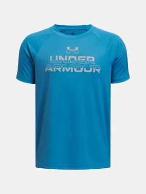 Fiú póló UNDER ARMOUR TECH SPLIT WORDMARK SS 1383010-452 KÉK