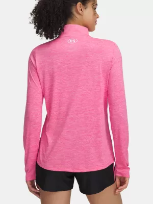 Női póló UNDER ARMOUR TECH 1/2 ZIP- TWIST 1384225-672 RÓZSASZÍN
