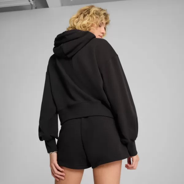  Női pulóver PUMA WARDROBE ESS RELAXED CROPPED HOODIE TR 629746-01 FEKETE 