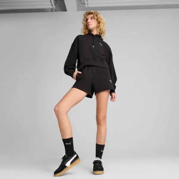  Női pulóver PUMA WARDROBE ESS RELAXED CROPPED HOODIE TR 629746-01 FEKETE 