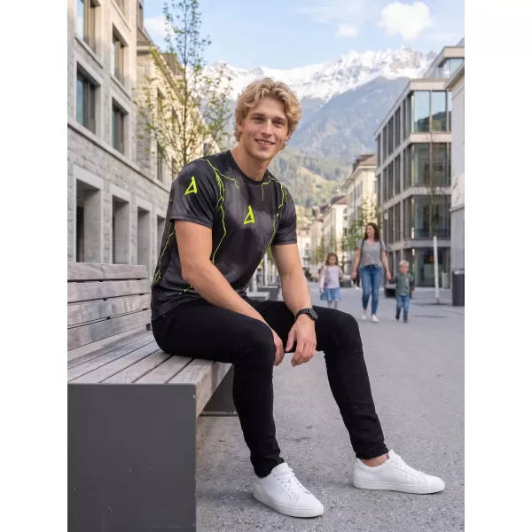  Férfi funkcionális T -piró prémium ALTISPORT VOJ/ALM113TR01 FEKETE-FLUO SÁRGA 