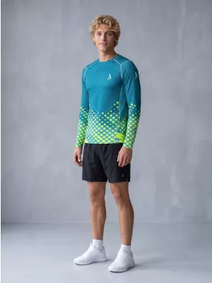 Férfi funkcionális tömörítési T -póló hosszú ujjú prémiummal ALTISPORT VOJ/ALM109TR03 SMARAGD-FLUO