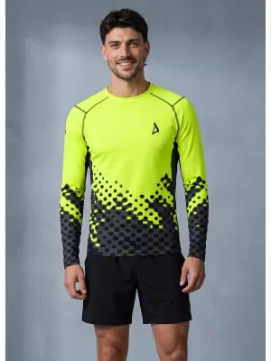Férfi funkcionális tömörítési T -póló hosszú ujjú prémiummal ALTISPORT VOJ/ALM109TR03 FLUO SÁRGA
