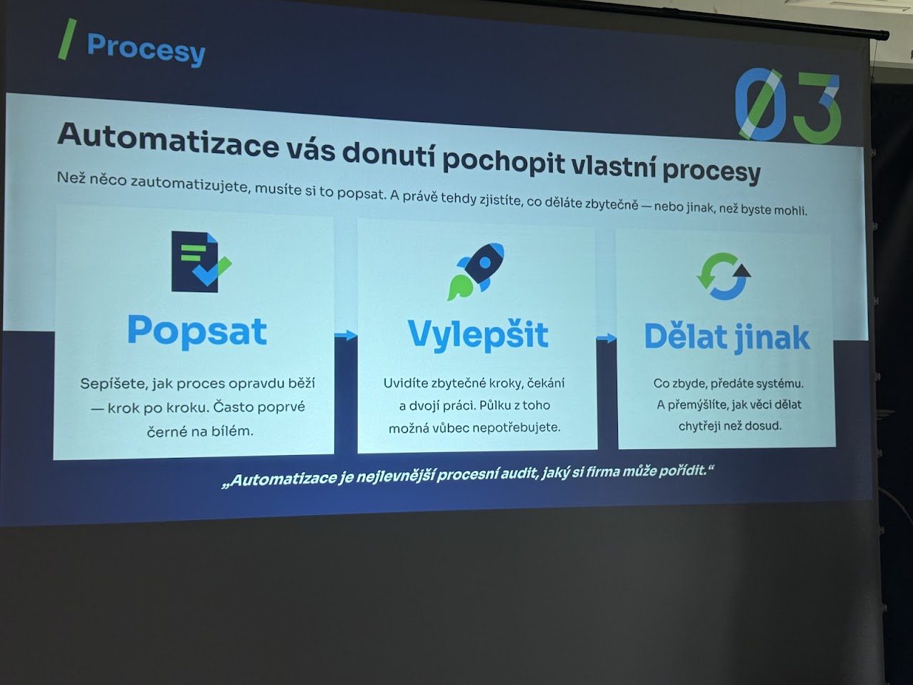Vállalati folyamatok automatizálásáról szóló előadás vetített képe